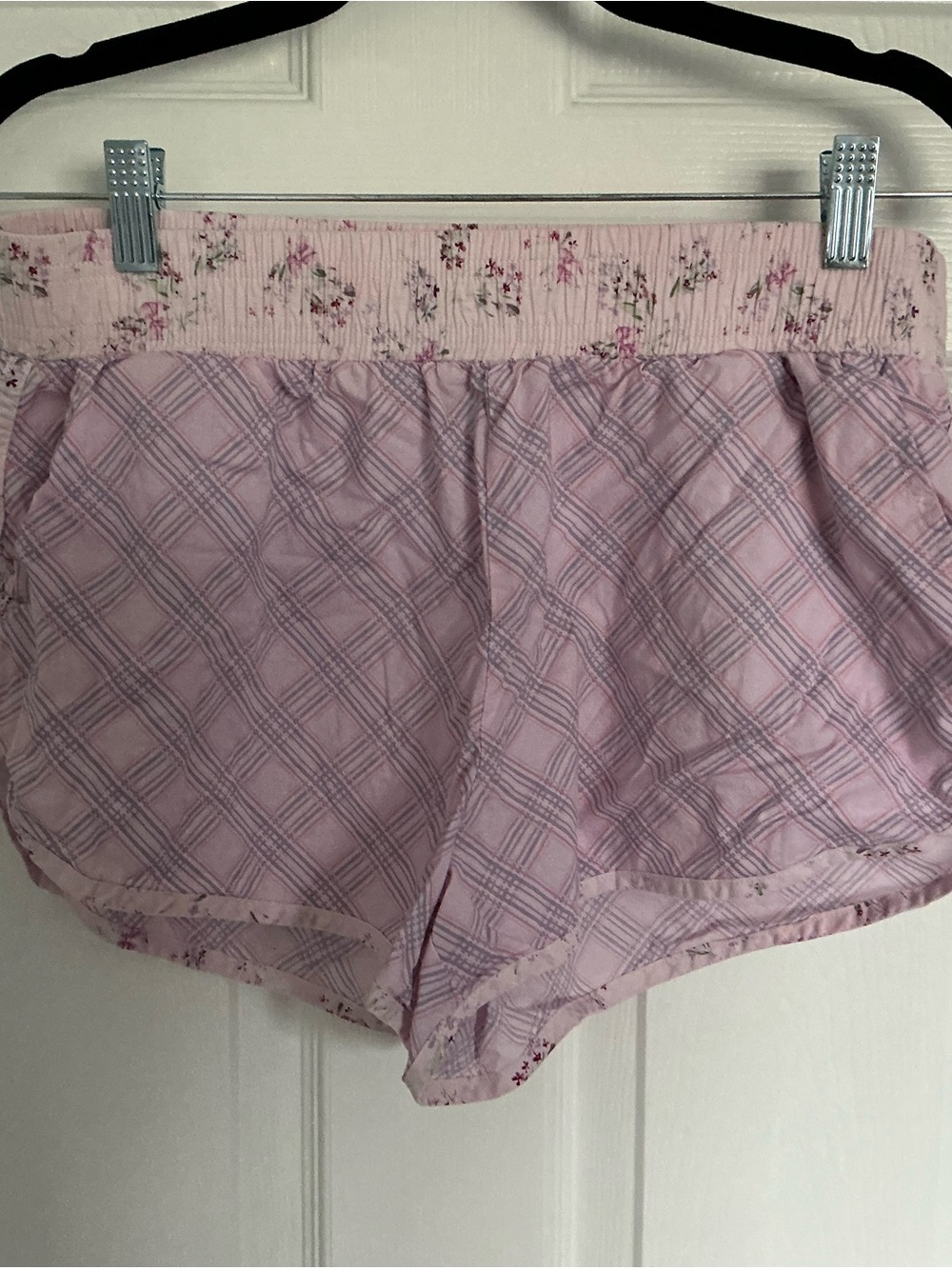 Rewash Light Pink Plaid and Floral Waistband Lounge Shorts